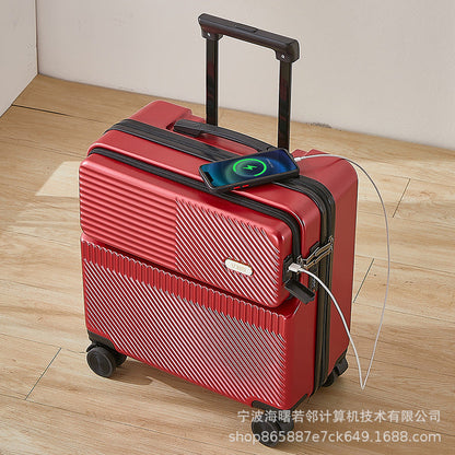 Small trolley case for boarding trolley case for women 18 inch lightweight multifunctional front opening suitcase for men 