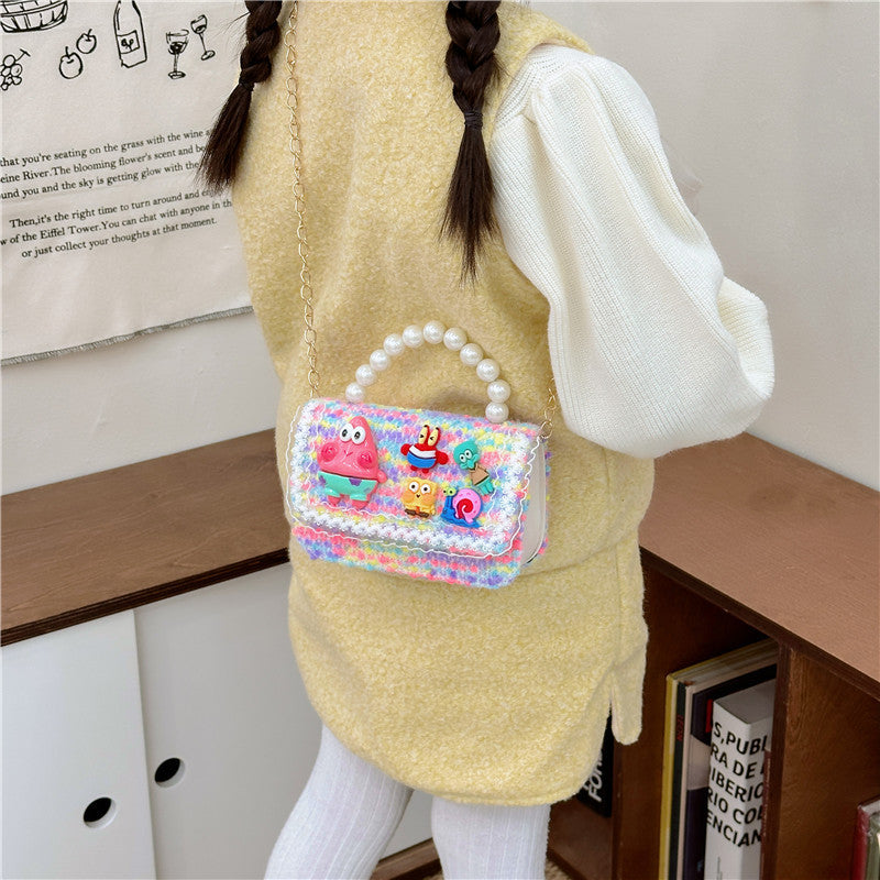 Cartoon cute children's bag fashion chain crossbody small square bag stylish contrast color girls handbag shoulder bag wholesale