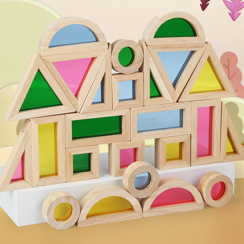 Acrylic transparent color light and shadow building blocks baby creative construction early education educational toys children's rainbow building blocks