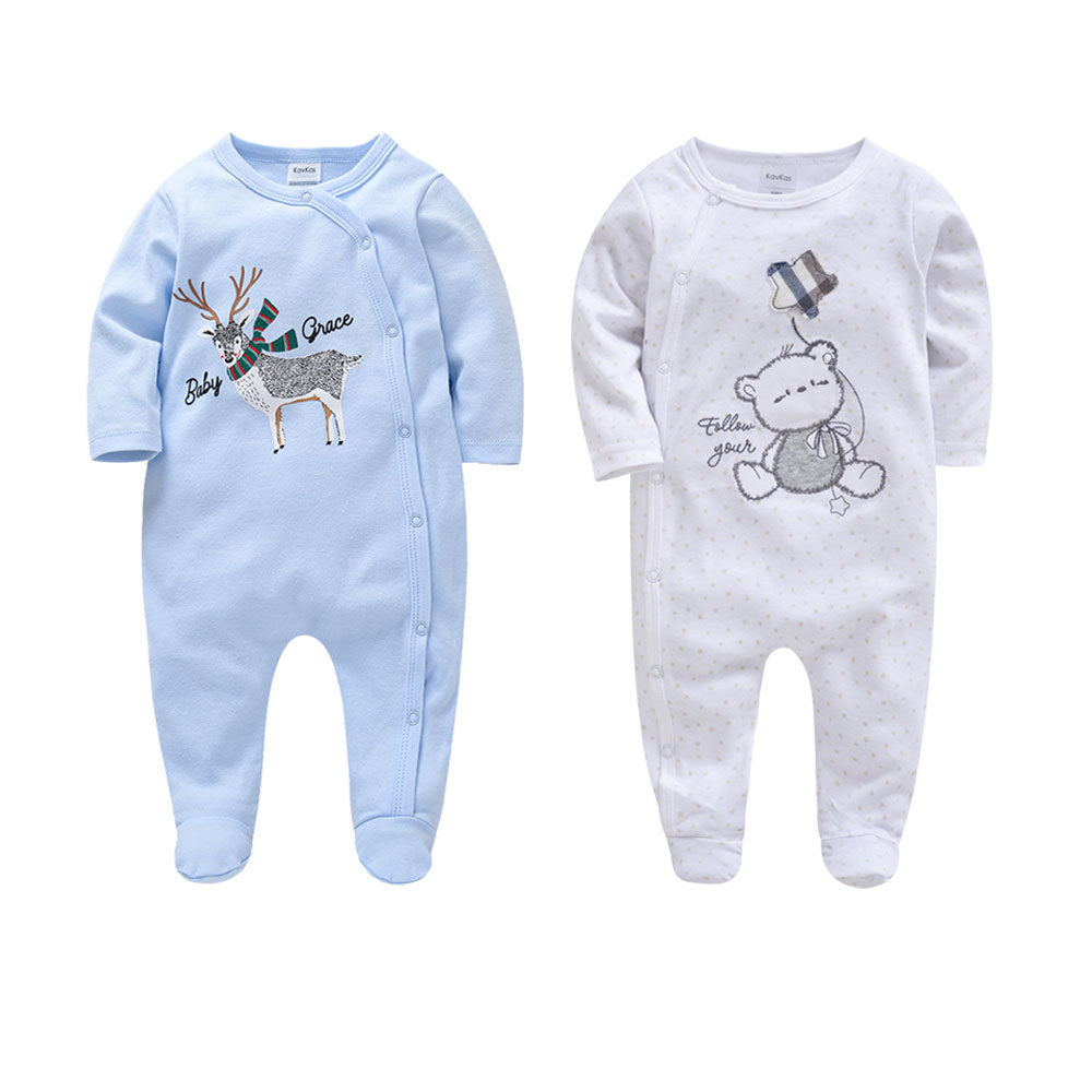 Amazon cotton 2-piece baby jumpsuit long-sleeved foot-wrapped infant Korean version jumpsuit crawling clothes cross-border