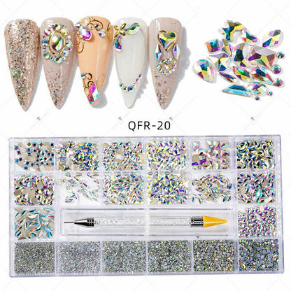 Nail art diamond jewelry 21-grid flat-bottomed special-shaped diamonds of different sizes mixed nail art diamonds special-shaped glass diamonds DIY accessories set