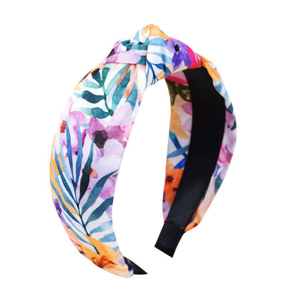 2021 new cross-border headband for women European and American pastoral ethnic style knotted head buckle printed hairpin tree leaf headband