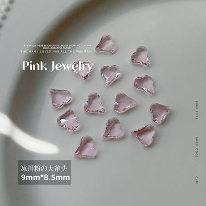 Nail jewelry diamond wholesale transparent glacier pink pointed bottom diamond flashing octagonal rock sugar love axe nail accessories