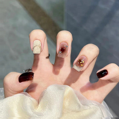 Internet celebrity handmade wear nail wholesale French ins style nude rabbit gilded nail stickers hot girl nail jelly glue 