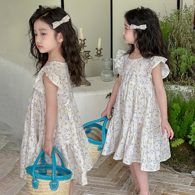 Girls children's summer cotton skirt floral pure cotton long skirt beach seaside vacation summer vacation loose Korean version travel