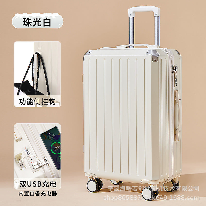 24 inch student pressure-resistant trolley case suitcase with USB charging port travel case manufacturer wholesale metal corner password box 