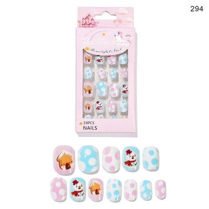 Christmas children's nail tips short wearable nail tips finished cute nail art children's nail art fake nail tips