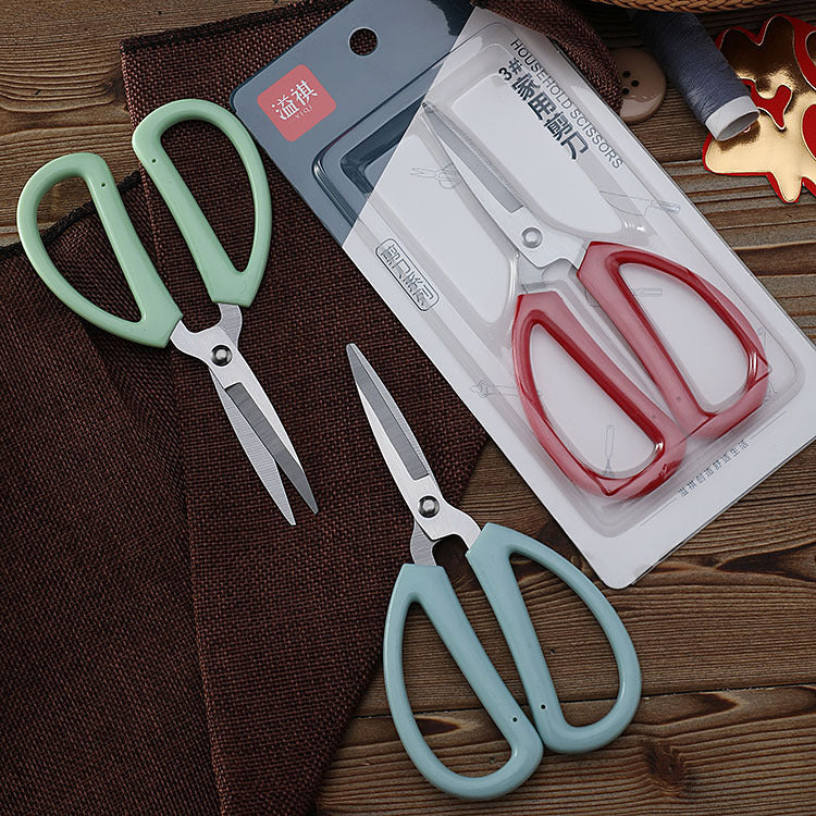 YJ023 stainless steel scissors red handle No. 3 handmade office household scissors soft handle civilian scissors art office scissors