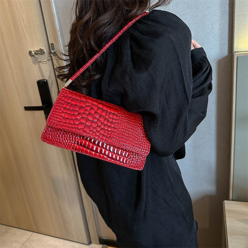 Wholesale underarm bags for women 2024 new fashion simple crocodile pattern shoulder bag solid color trendy versatile shoulder bag 