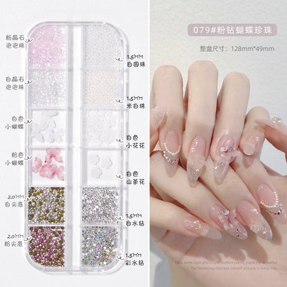 Nail art diamond jewelry wholesale net red five petal flower mixed flat bottom aurora resin bow rivet camellia flower diamond