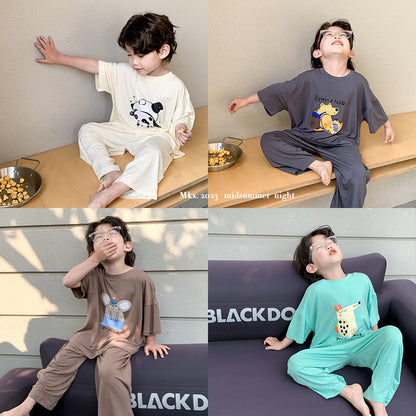 Children's summer home clothes boys pajamas baby short-sleeved suits little boys summer 2024 new Korean children's clothing