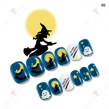 Children's wearable nail tips Halloween 24 pieces of wearable nail tips children's false nail patches manicure finished nail tips