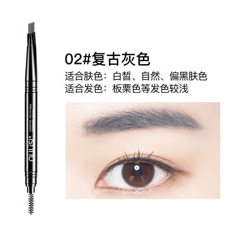 Oulis squeeze refill five colors double head with brush automatic rotating eyebrow pencil new product triangle eyebrow pencil 12 pieces a dozen