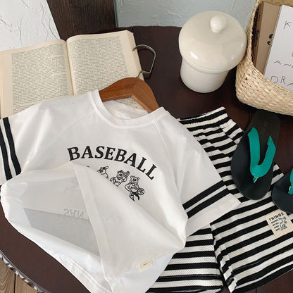 Children's suit Bangcheng 2024 summer boy bear playing baseball cartoon short sleeve + shorts two-piece suit trendy G0225