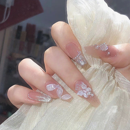 Handmade wearable nails wholesale short ballet nails pure desire ice transparent nude nail art finished nail stickers fake nails