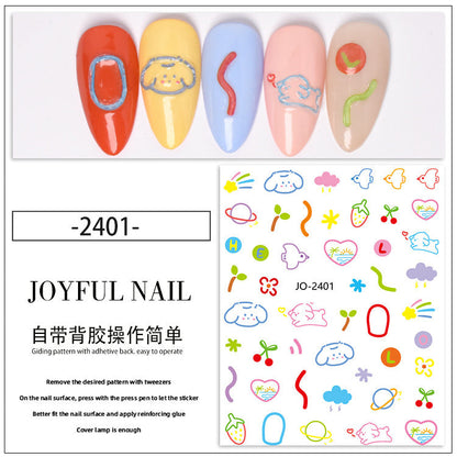 3D embossed stickers nail stickers cute style adhesive smiley face love bear decoration cartoon nail decals wholesale