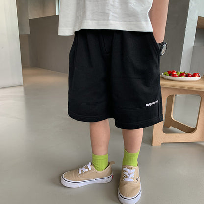 Children's shorts 2023 summer new baby letter stitching sweatpants boys and girls Korean version loose solid color shorts