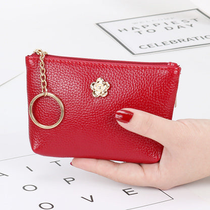 Genuine leather texture short coin purse ultra-thin women's card holder Korean style mini small wallet soft leather key bag zipper bag 