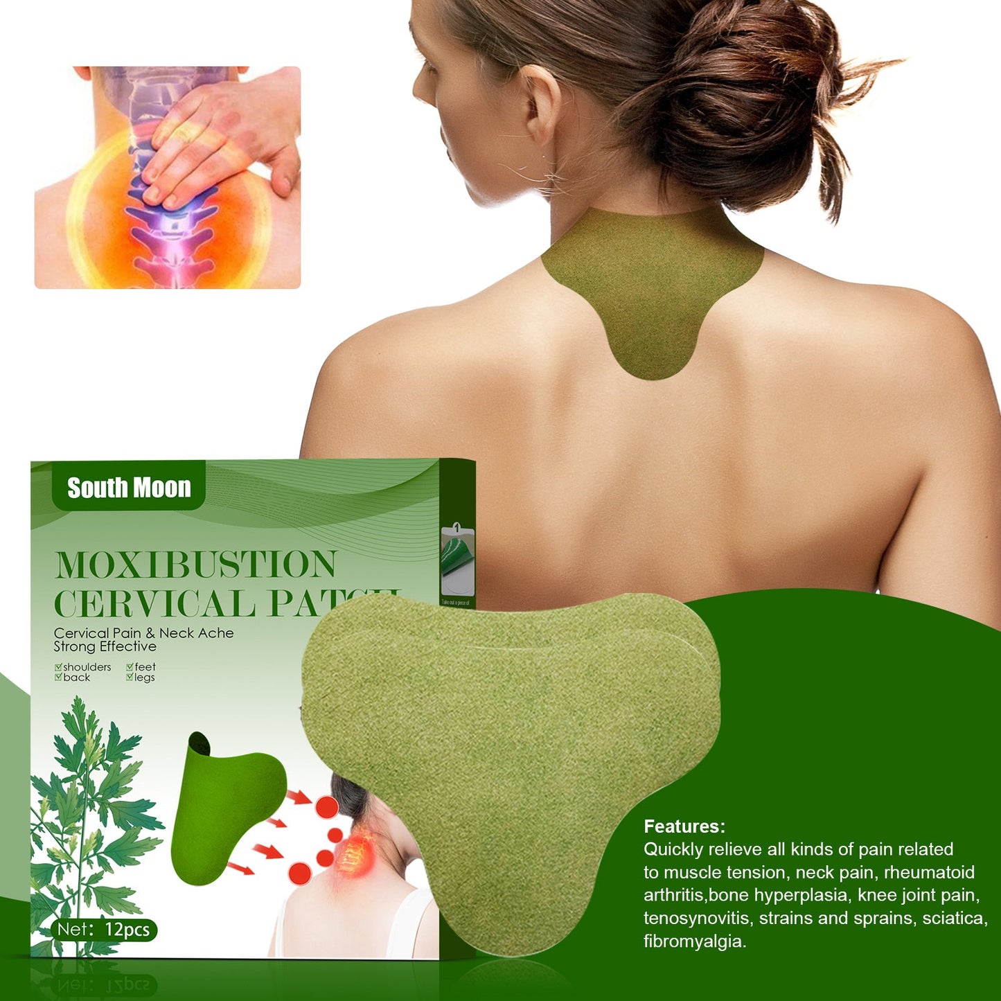 Wormwood cervical patch relieves back and neck joint pain fever warm moxibustion plaster body health care patch 