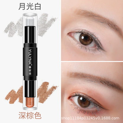 Yu Linna super hot lazy two-color glitter pearlescent waterproof liquid eyeshadow stick eyeliner one-touch molding net celebrity style