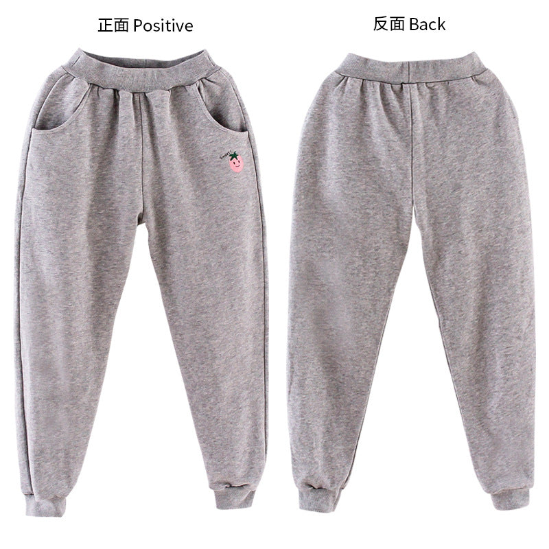 Children's girls winter spring autumn winter thickened fleece pants sports elastic closing loose bulky loose warm pants