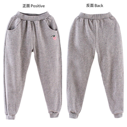 Children's girls winter spring autumn winter thickened fleece pants sports elastic closing loose bulky loose warm pants