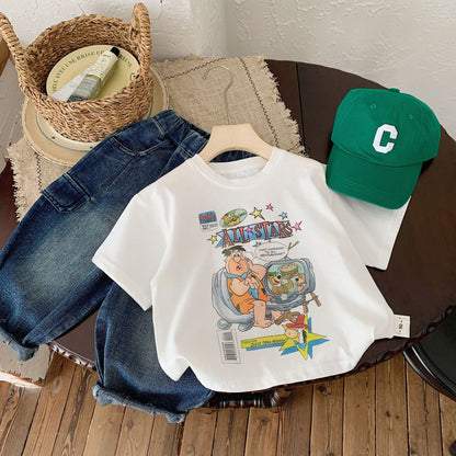 Children's T-shirt Bangcheng 2024 summer cartoon printed short T children's clothing new Korean version boys short-sleeved top G0028