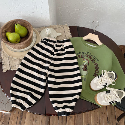 Children's sweatpants Bangcheng 2024 spring children's clothing striped bear sports pants boys and girls letter casual pants G0022