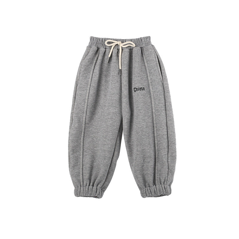 [Clearance Sale] 2023 Winter Pants Thickened Embroidered Letter Sweatpants Baby Warm Silver Fox Fleece Cuffed Trousers