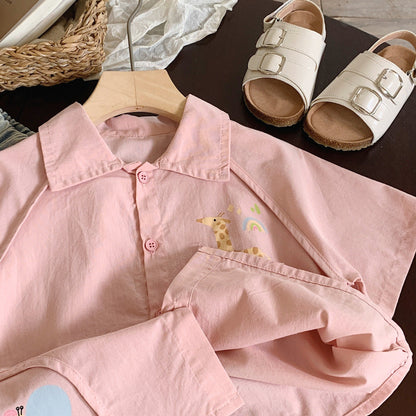 Children's shirt Bangcheng 2024 summer style hemming shirt children's clothing pure cotton cartoon cardigan boy top trendy G0130