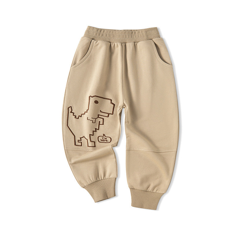 Boys pants spring new children's sports pants Korean version children's casual pants boys simple stylish dinosaur trousers