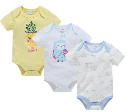 Cross-border new baby romper three-piece suit baby cartoon print baby boy bodysuit girl onesie factory 