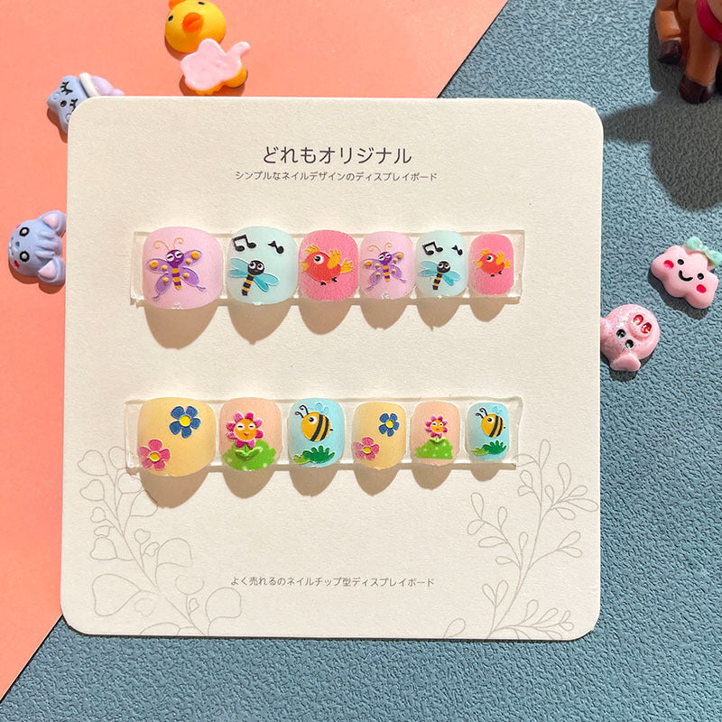 Children's nail stickers girls wear nails self-adhesive nail stickers cartoon cute princess false nail pieces embossed nail pieces