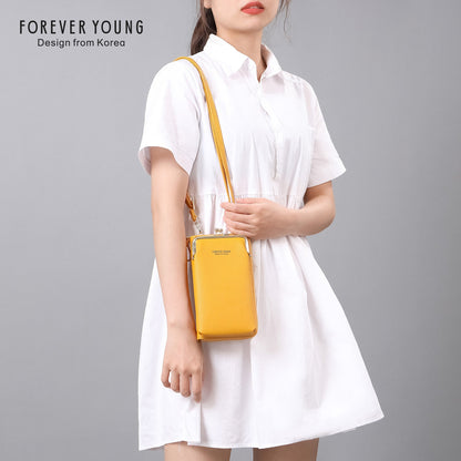 foreveryoung手机包斜挎女士包包简约时尚荔枝纹大容量零钱包外贸