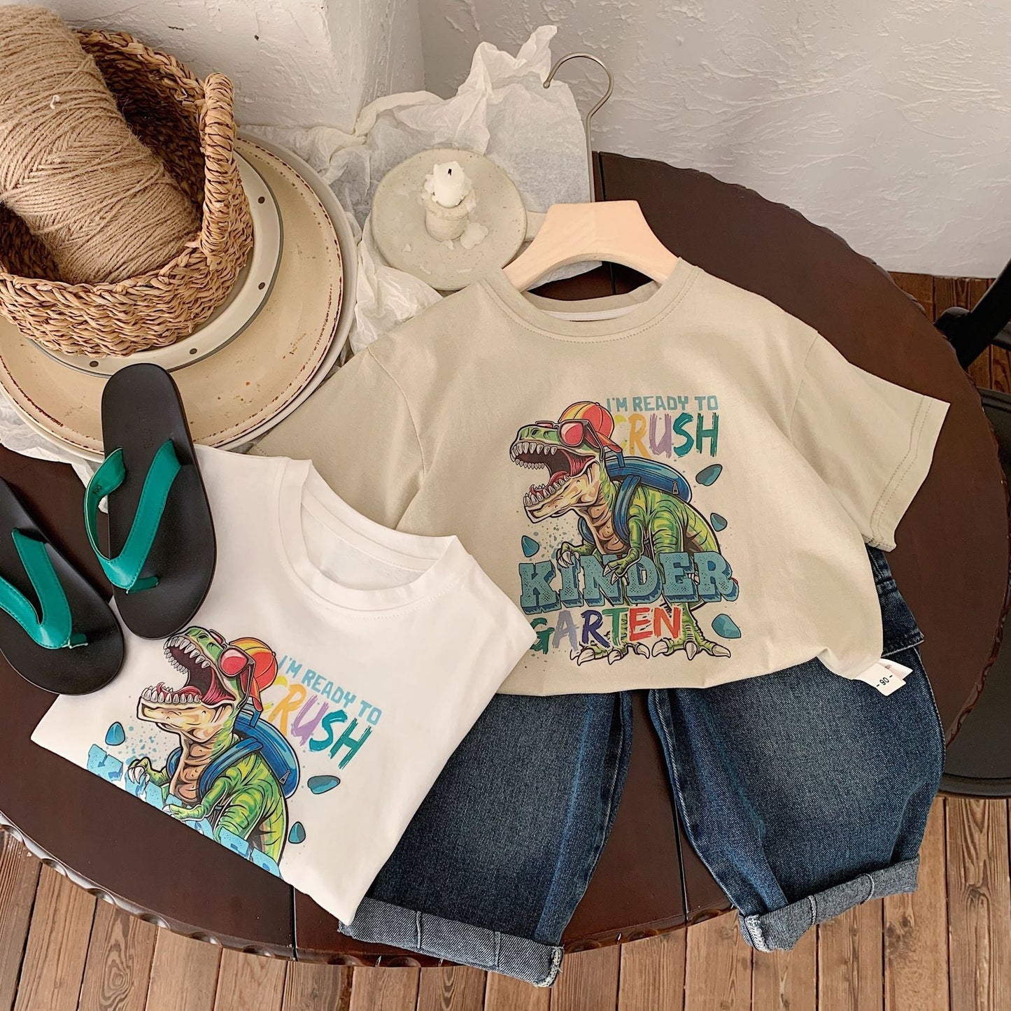 Children's T-shirt Bangcheng 2024 summer boys new dinosaur print short-sleeved children's clothing cartoon short T-shirt G0046