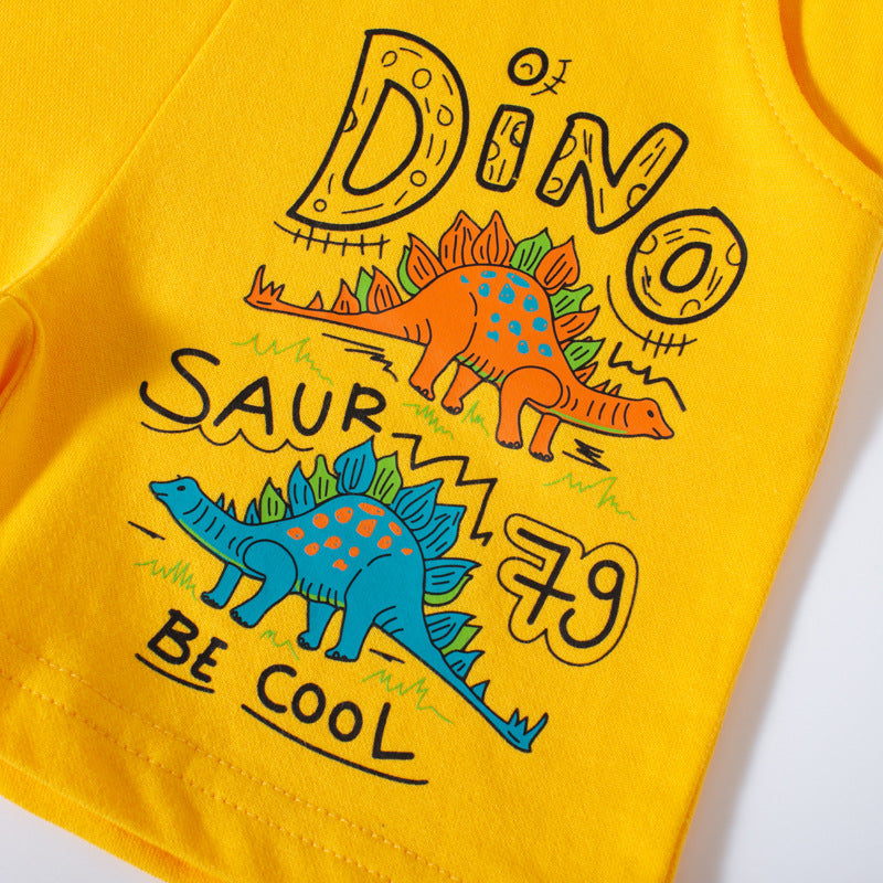 2024 summer new children's cartoon dinosaur shorts baby pure cotton shorts outerwear pants knitted pants