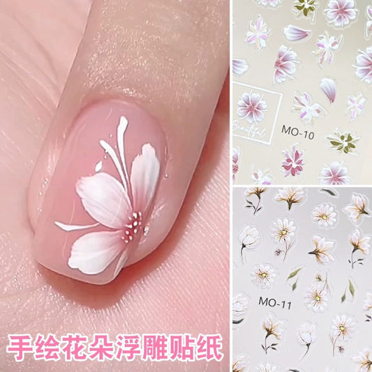 Embossed rose butterfly nail stickers jeweled material package 3D three-dimensional net red new nail decals wholesale