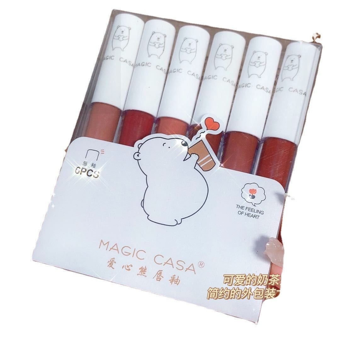 MAGIC CASA Care Bear Lip Glaze ឈុតមានប្រាំមួយមិនងាយរលាត់បបូរមាត់ Matte Moisturizing Lip Mud Cross-border Makeup