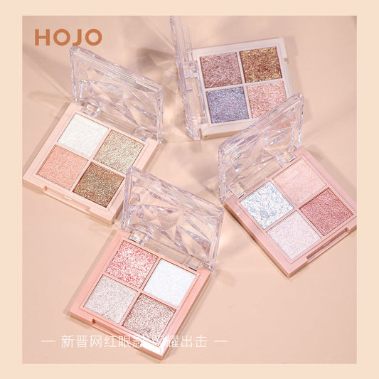 HOJO8103 Brilliant Star Diamond Four-color Eyeshadow Palette Pearlescent Glitter Sequins Student Daily Earth Color Eyeshadow