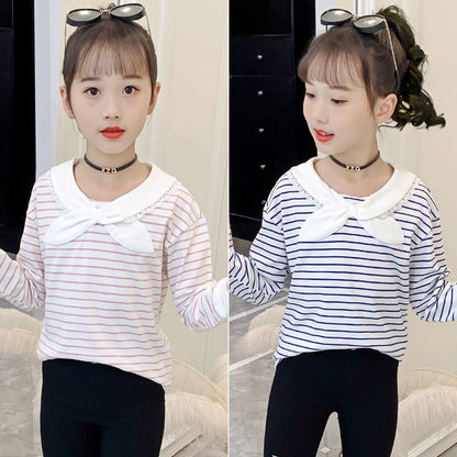 Girls long-sleeved navy style 2024 spring school uniform kindergarten uniform jk uniform striped top cotton campus style