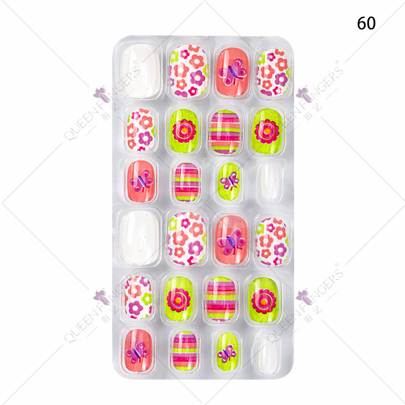 Manicure children's finished nail pieces 24 pieces of adhesive Christmas cartoon bagged wearable color nail pieces nail stickers