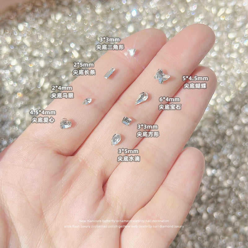 Mini small wheat ear nail tip bottom pile diamond special silver white butterfly water drop nail art horse eye jewelry mixed diamond stickers