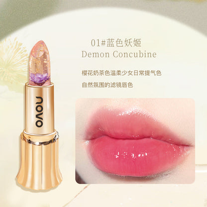 NOVO flower jelly temperature-changing lip balm does not stick to cups and does not fade. It moisturizes and whitens the skin without makeup. Color-changing lipstick 