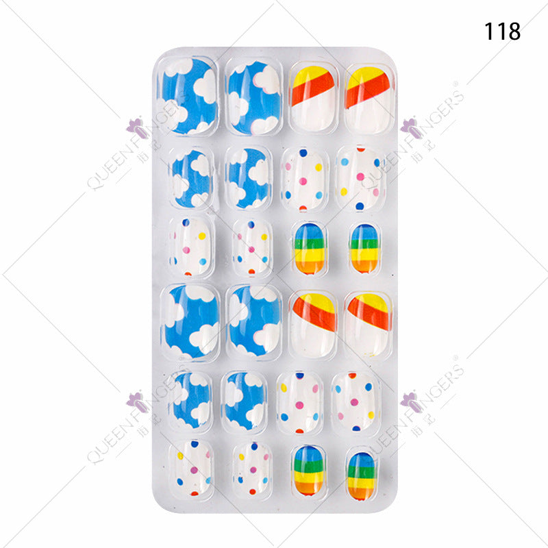 Zhifei nail art children's finished nail pieces 24 pieces flame cartoon bagged wearable finished nail art children's patches