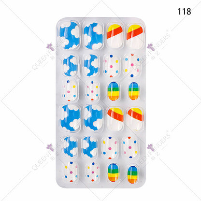 Zhifei nail art children's finished nail pieces 24 pieces flame cartoon bagged wearable finished nail art children's patches