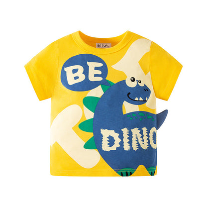 2024 New Summer Children's Three-Dimensional Dinosaur Short-sleeved T-shirt Male Cartoon Semi-Korean Children's Clothing Wholesale One Piece Dropshipping