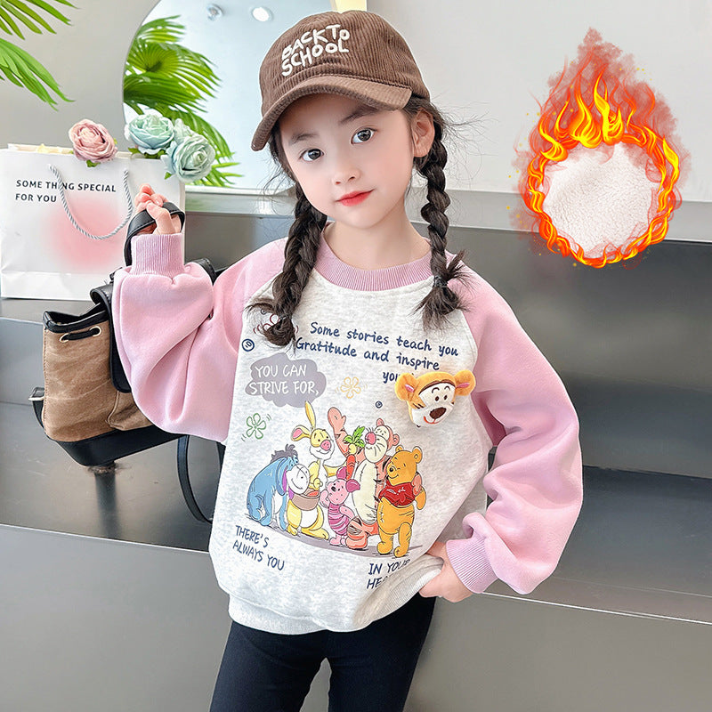 Children's baby girl winter plus velvet thickened sunshine wool sweater pullover bottoming shirt tiger head animal children kindergarten