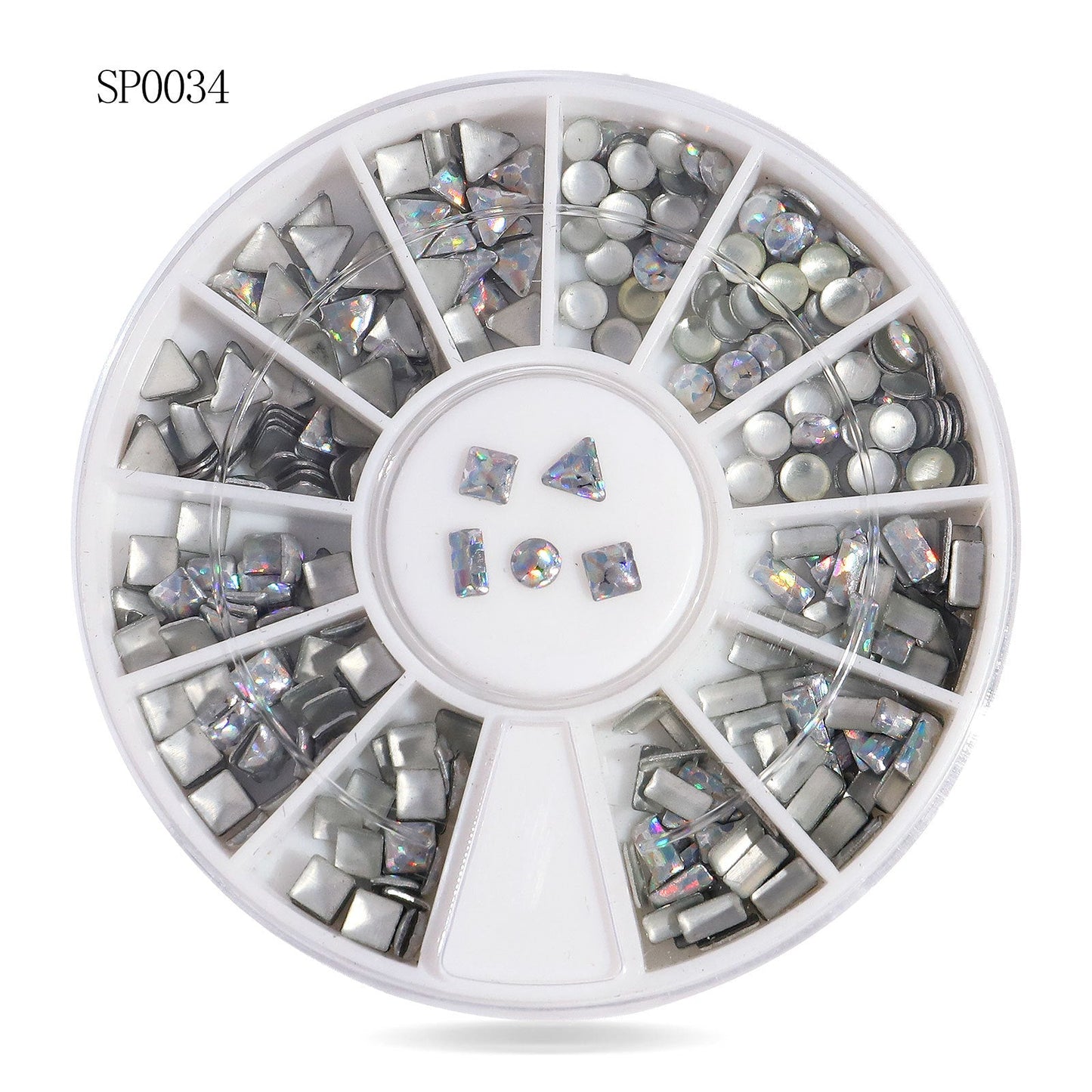 Cross-border nail art accessories nail flat bottom fantasy alloy diamond special-shaped white AB rhinestone accessories 12 grid turntable wholesale