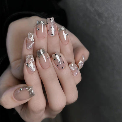 Hand-made nail art wholesale short ice-transparent star diamond chain nail stickers nail stickers finished white glitter nail stickers