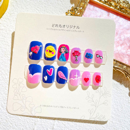 Children's nail stickers girls wear nails self-adhesive nail stickers cartoon cute princess false nail pieces embossed nail pieces